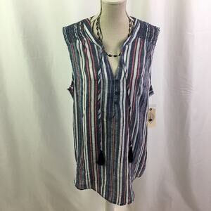 St. John's Bay Hi Low Blouse American Navy Stripe